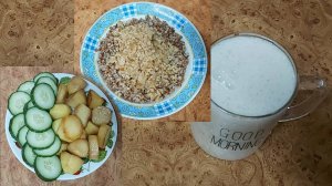 Мой пост, день 31~й. Смузи: немолоко с бананом. Греча с зажаркой. Картошка.