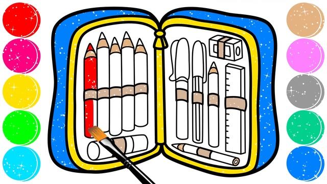 Glitter Coloring Book School Pencil Case for Kids | Halaman Mewarnai