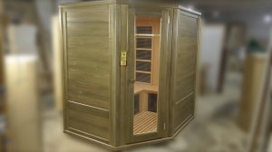 Видеообзор тонированной трехместной угловой кедровой сауны с карбоновыми нагревателями