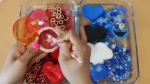 Смешиваем «красные и синие» тени и макияж,  блёстки в слайм! Увлекательное видео со слаймом! ★ASMR★