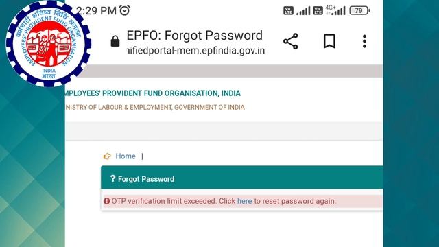 OTP verification limit exceeded Click here to reset password again / pf forgot password new error