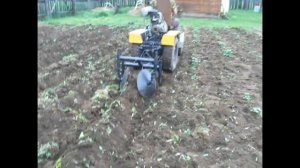 Окучивание картофеля самодельным дисковым окучником.