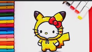 Раскраска HELLO KITTY с изображением Пикачу | Рисуем Hello Kitty в костюме Пикачу