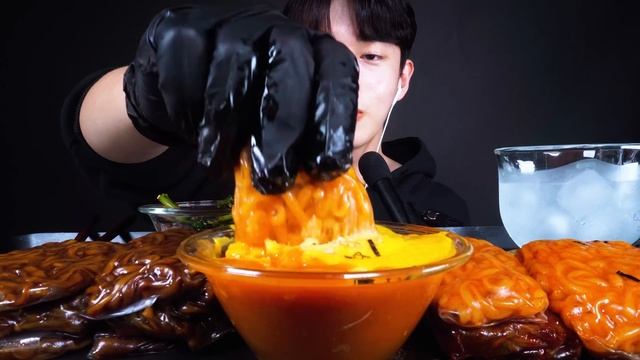 ASMR MUKBANG 직접 만든 짜파게티쌈 불닭쌈 팽이버섯쌈 치즈소스 먹방 & BLACK BEAN NOODLES & Buldak Rice Paper eating sounds