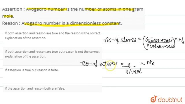 Assertion : Avogadro number is the number of atoms in onegram mole смотреть онлайн