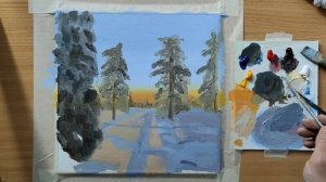 Как НАРИСОВАТЬ зимний пейзаж ПОЭТАПНО / Новогодний рисунок