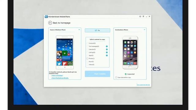 MobileTrans (Windows): Transfer Data between a Windows Phone and an iPhone