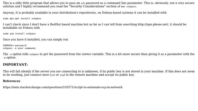 Unix & Linux: How can I ssh to a remote server with an automated password and no key? смотреть онлайн