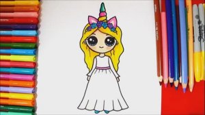 Как нарисовать куклу девочку единорог в белом платье