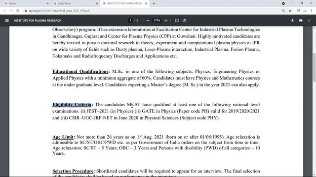 PhD Admission 2021 in Institute for Plasma Research (IPR) | PhD Admission Notice 2021 in IPR