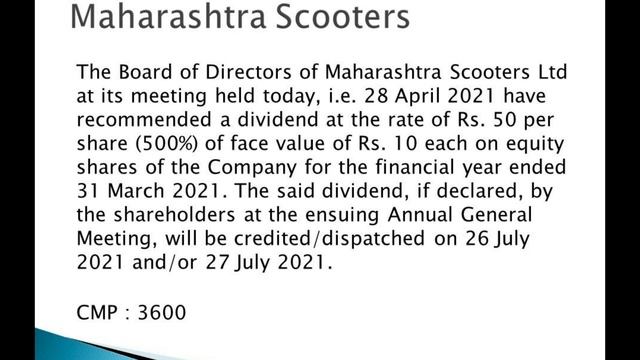 Carborundum Universal Dividend | Maharashtra Scooters Dividend | Shree Digvijay Cement Dividend |