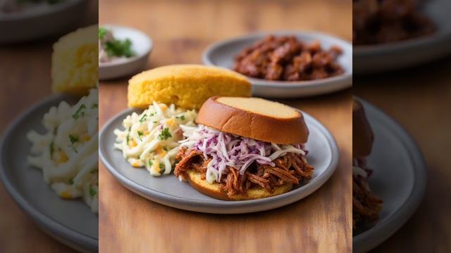 Дымная свинина, приготовленная на гриле, с сырным кукурузным хлебом и салатом из капусты смотреть онлайн