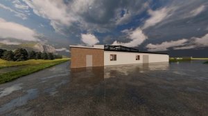 Здание конюшни с крытым манежем (Stable building with indoor riding arena).