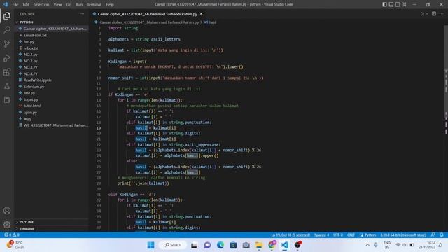 Tugas Caesar Cipher python|Algoritma Pemrograman