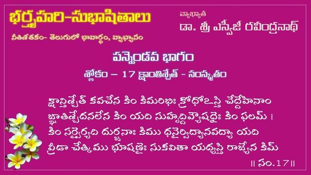 Bhartruhari- Subhashitalu-12- Dr. Shri. SVG Ravindranath - Telugu Explanation- Neeti Shataka shlokas