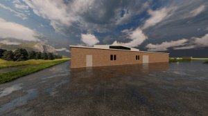 Здание конюшни с крытым манежем (Stable building with indoor riding arena).