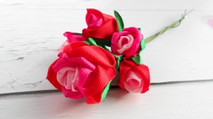 Пышная роза из репсовой ленты КАНЗАШИ