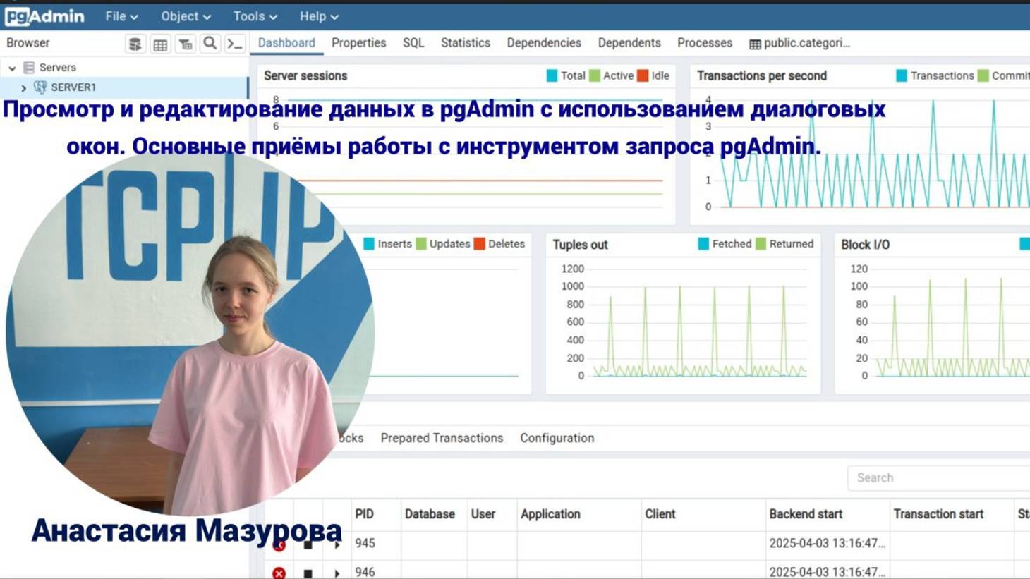 Просмотр и редактирование данных в pgAdmin с использованием диалоговых окон. Запросы в pgAdmin.