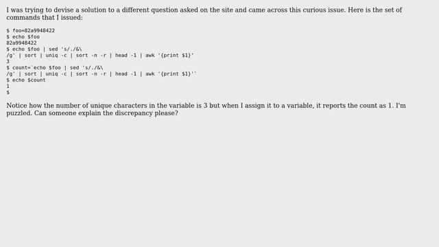Unix & Linux: Assignment to variables