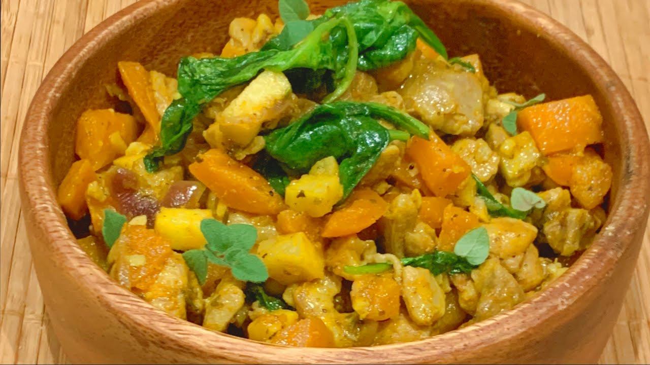 Курица с тыквой, яблоком, грецким орехом и шпинатом смотреть онлайн