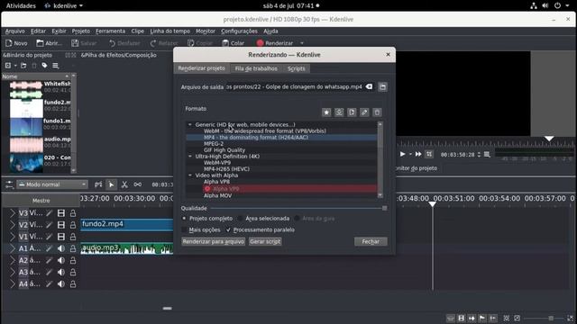 Como renderizar um vídeo no KdenLive