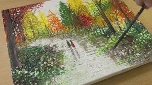 Рисуем необычным способом пару в осеннем лесу / Акриловая живопись для начинающих