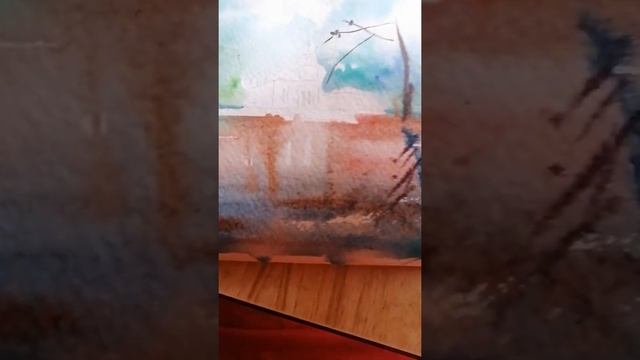 Пейзаж акварельными красками в технике "по сырому"