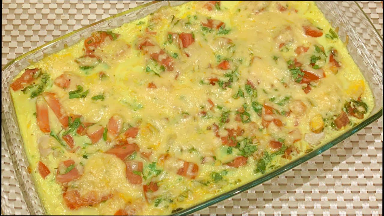 Запеканка с кабачками, курицей и томатами