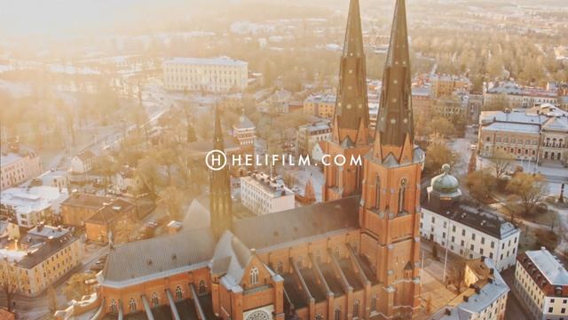 1243. Domkyrkan (Uppsala Cathedral) Drone Stock Footage Video смотреть онлайн