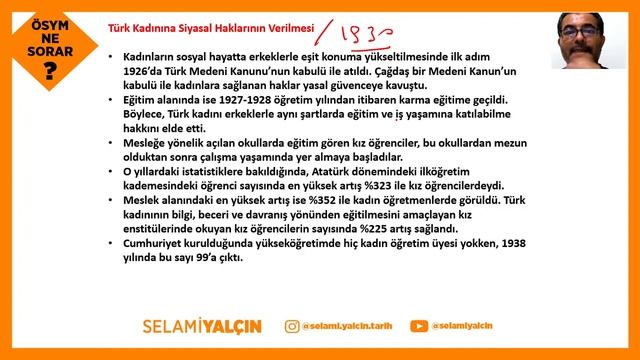 149. TÜRK MEDENİ KANUNU VE KADINA SİYASAL HAKLARININ VERİLMESİ - ÖSYM NE SORAR