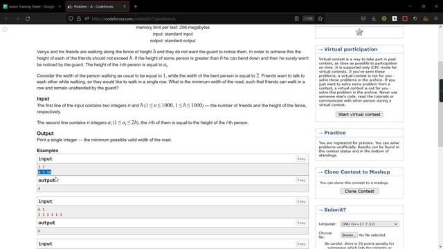 Codeforces Round #355 | A. Vanya and Fence