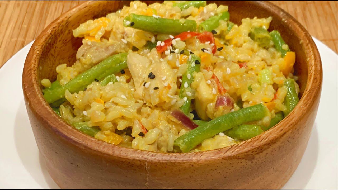 Курица с бурым рисом, зеленой фасолью и болгарским перцем смотреть онлайн