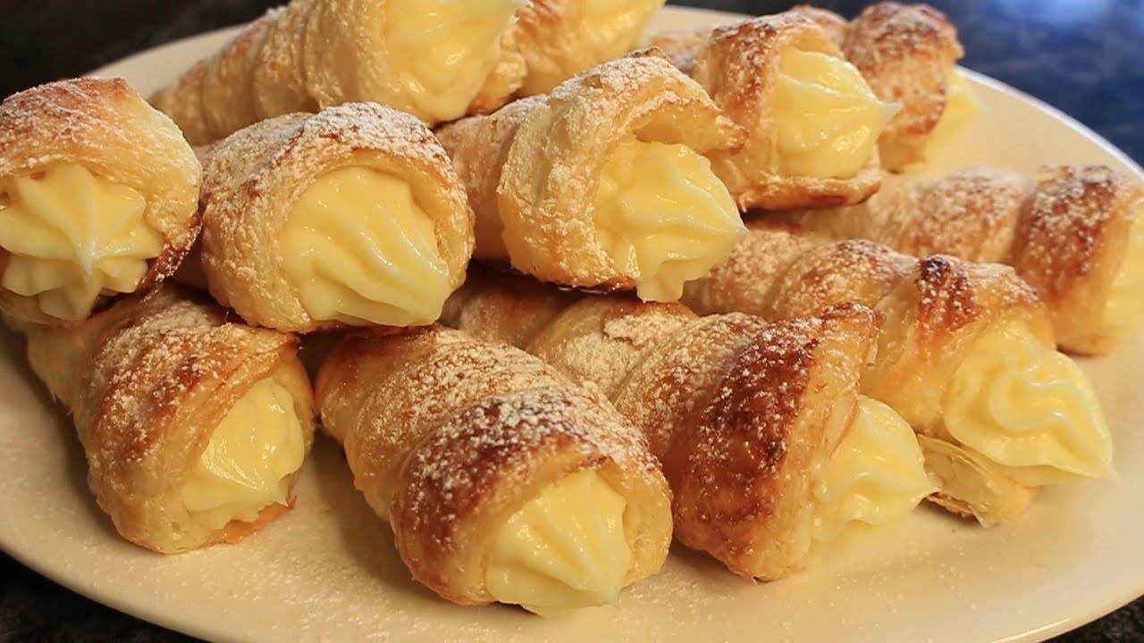 СЛОЕНЫЕ ТРУБОЧКИ С ЗАВАРНЫМ КРЕМОМ смотреть онлайн