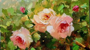 Розы в саду.Живопись маслом
