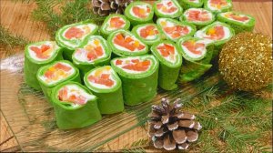 Шпинатные блины с форелью, творожной начинкой и  болгарским перцем