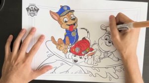 PAW Patrol Chase, Marshall, Rubble Surfing! Color Me In! Coloring Pages, Coloring Book, Nickelodeon