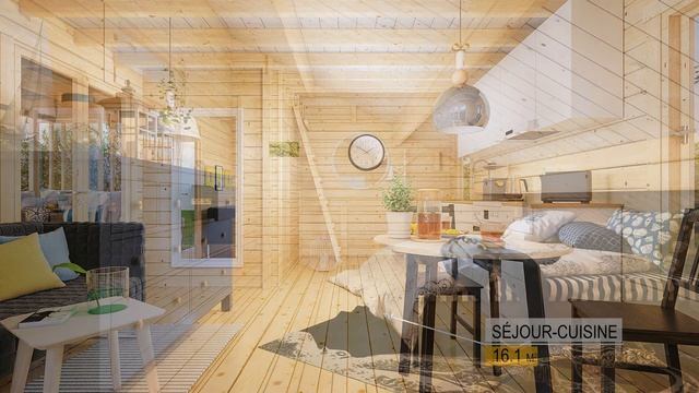 Chalet en bois | Surface habitable 34 m² + Terrasse 15 m² | Modèle VSP13.1 Kit d’assemblage PREMIU смотреть онлайн