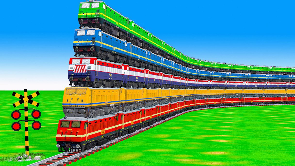 Поезда взбираются на Пирамиду 🚍 Анимация 3D железнодорожного переезда #1