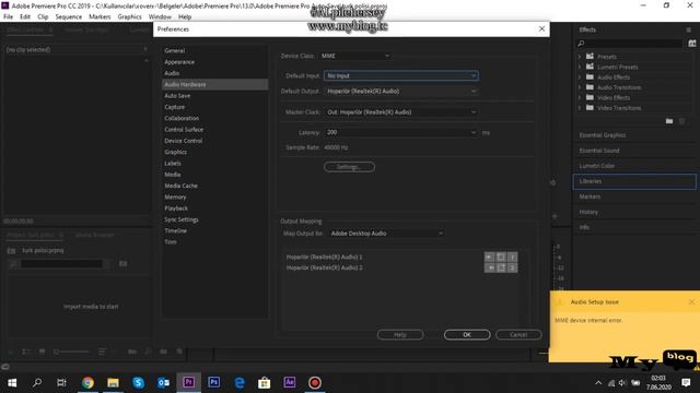 adobe premiere pro audio setup issue mme device internal eror ( hatası ) videoda ses gelmiyor смотреть онлайн