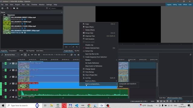Как сделать разделённое видео в программе kdenlive?