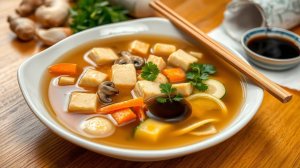 Освежающий Суп мечты: Тофу и хрустящие Овощи в ароматном Имбирном бульоне