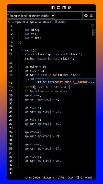 #dsa isEmpty and isFull operation on stack using c #c #stackusingc #stackusingarray