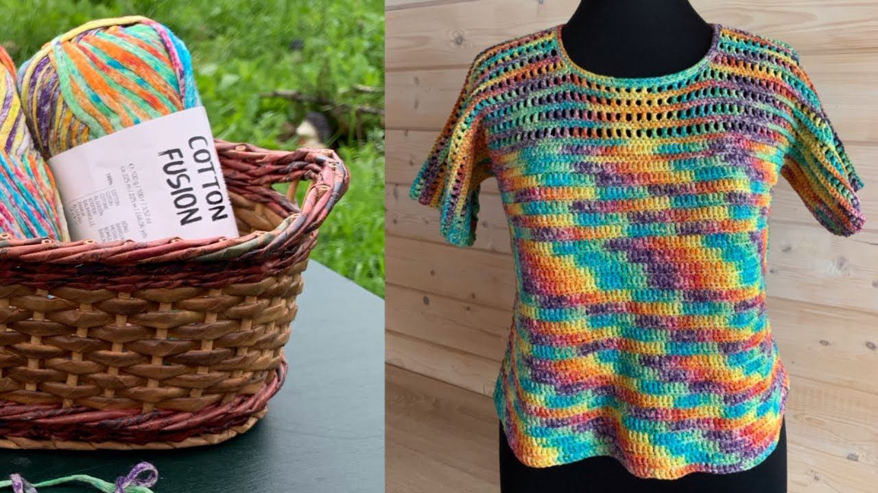Футболка крючком из YarnArt Cotton Fusion, мастер класс