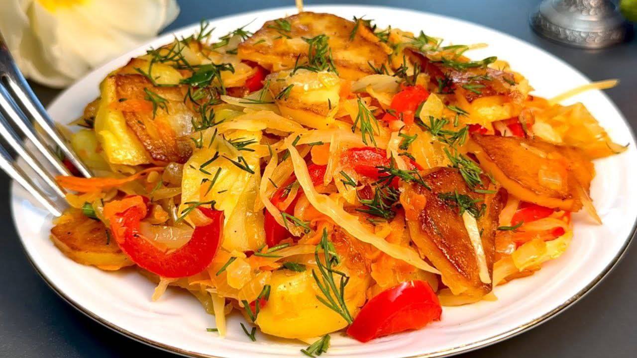 Жареный картофель с капустой! Простой и вкусный ужин!