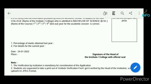 SVMCM Scholarship institute verification format fill up. aikyashree scholarship 2021-22.