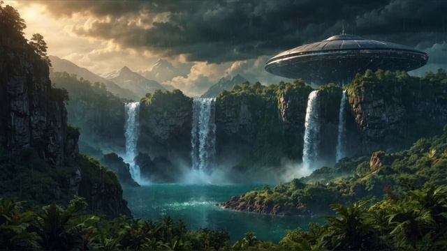 Valley Of Waterfalls⎜Relaxing Sci Fi Cinematic Ambience ⎜Space Mystery Background Music & Rain S