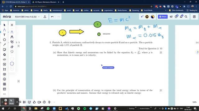 momentum and kinetic energy of an alpha decay EQ (A-level Physics, radioactivity)