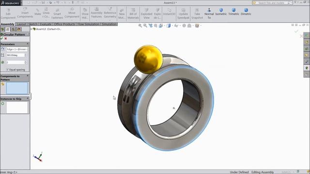 Solidworks Assembly tutorial: Circular Component Pattern