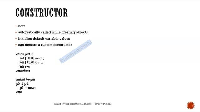 Constructor @SwitiSpeaksOfficial #systemverilog #rtl #verification #computerarchitecture #vlsi