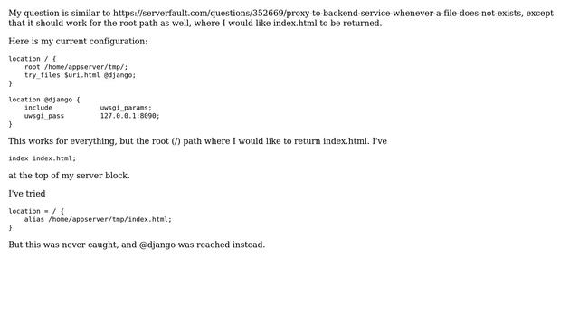 DevOps & SysAdmins: nginx setup to hide the backend if corresponding static file does not exist?